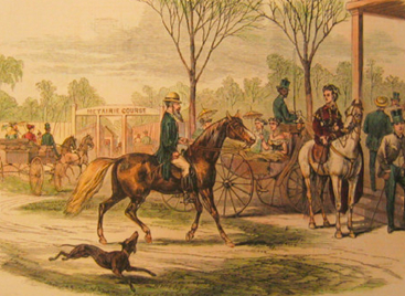 A painting of 1800s horse riders